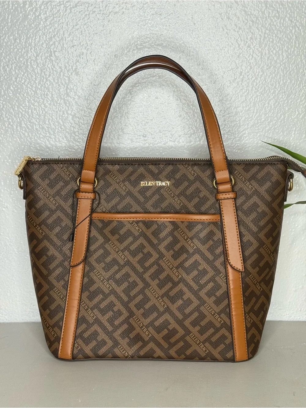 Ellen Tracy - Brown Monogram Tote with Tan Trim Brand New Bag